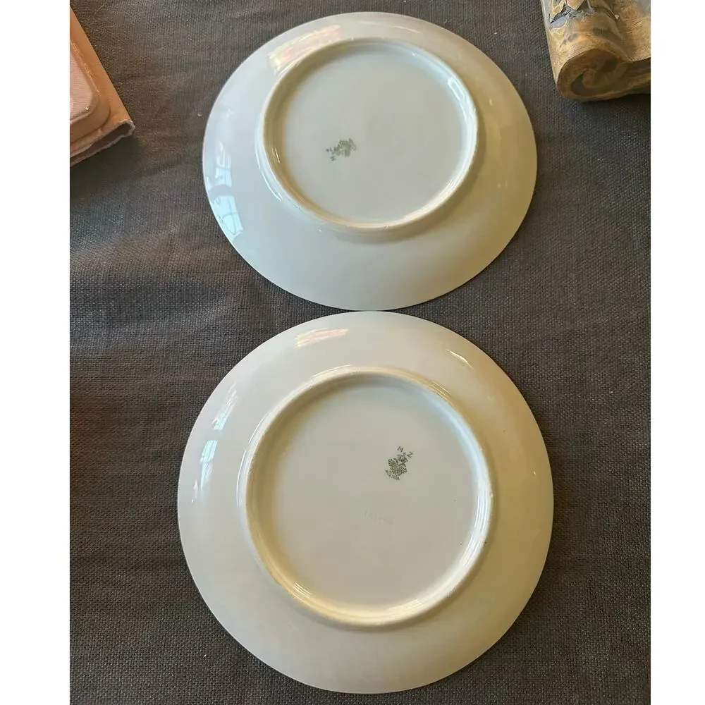 Antique MZ Austria bunny dessert Plates Set of 2 White Gold Gilt children 7”